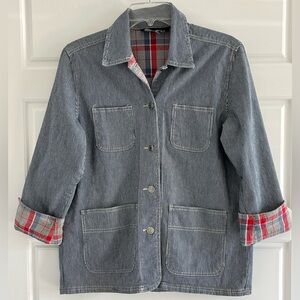 Sag Harbor Chore Coat Barn Jacket Pinstriped Plaid Interior Vintage Womens Sz MP